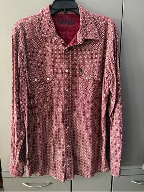 Cinch Men's Red Printed Western Button-Down Shirt